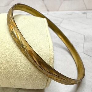 Vintage Bangle 14K CH Mexico Gold Etched Bracelet Floral Engraved 8" Y2K Retro